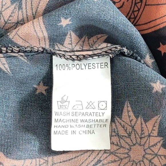 Celestial Kimono Womens One Size Black Brown Sheer Sun Moon Stars Midi Cover Up - Picture 15 of 15